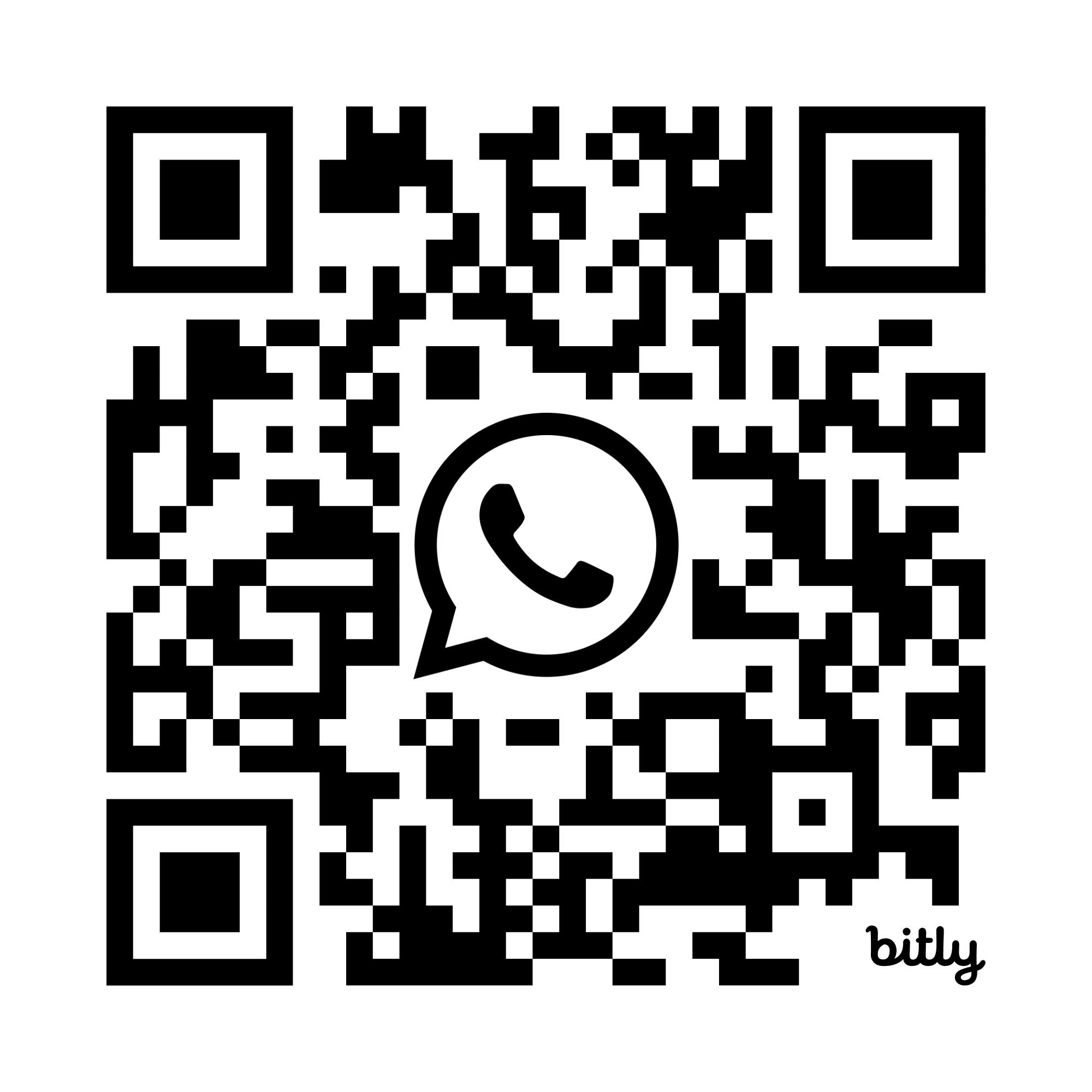Black-and-white QR code with a Bitly logo watermark, likely leading to a shortened URL