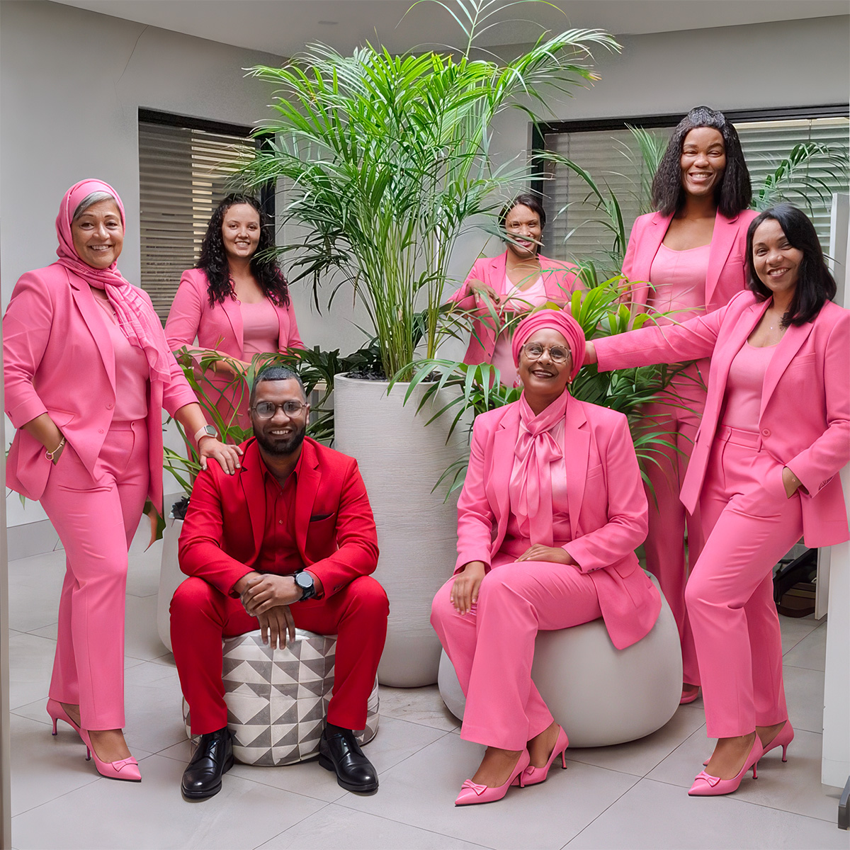 Breast Cancer Awareness - WCBS Staff wearing pink and red